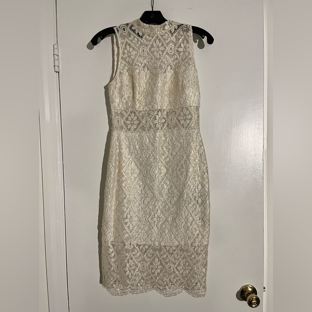 Bebe white and gold lace dress
